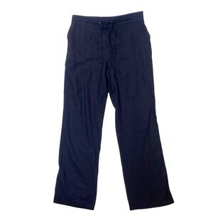 Per Se Linen Blend Straight Leg Pants Women's M Blue Coastal Minimalist Vacation